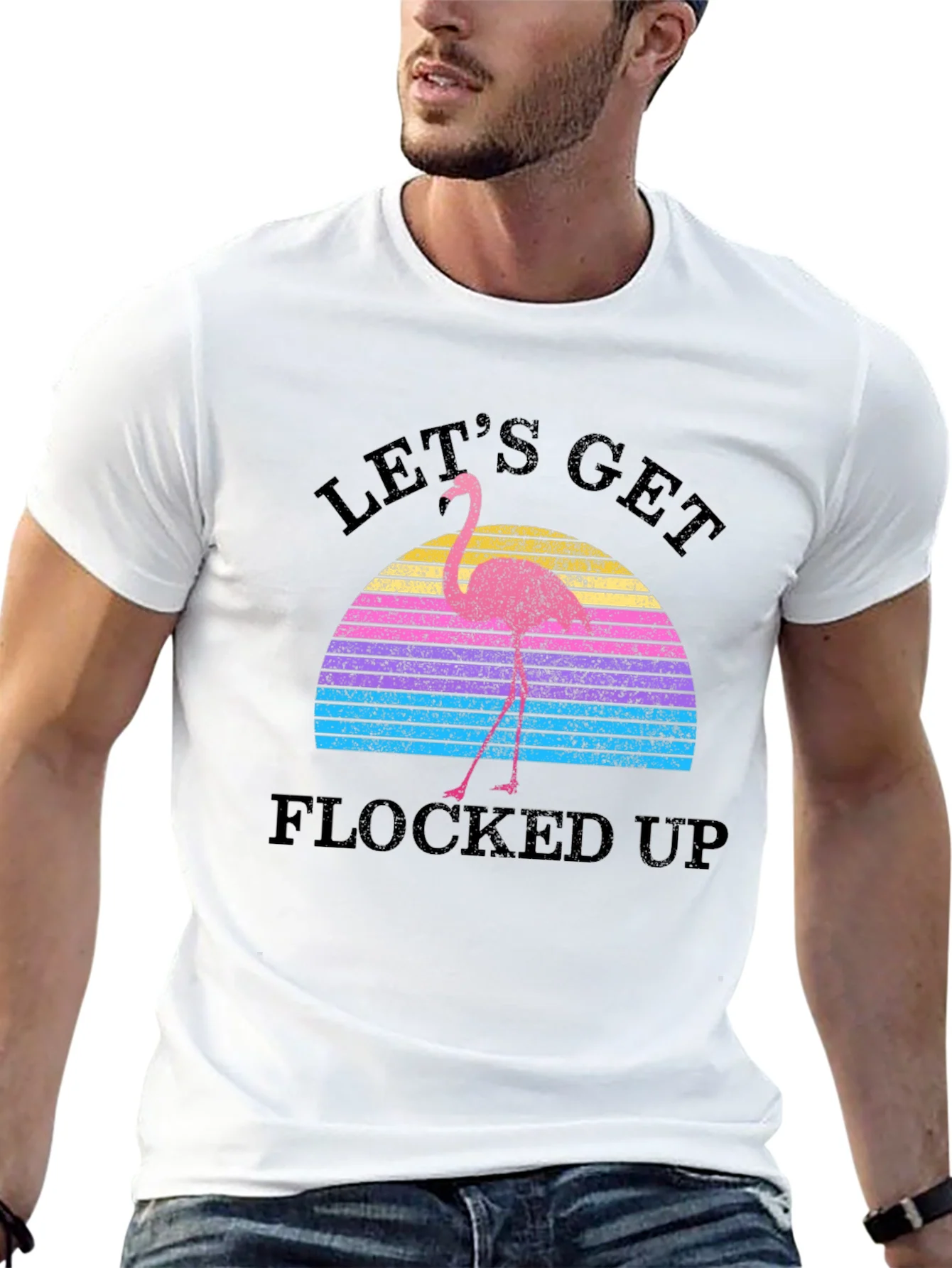 Lets Get Flocked Up Retro Flamingo T-Shirt