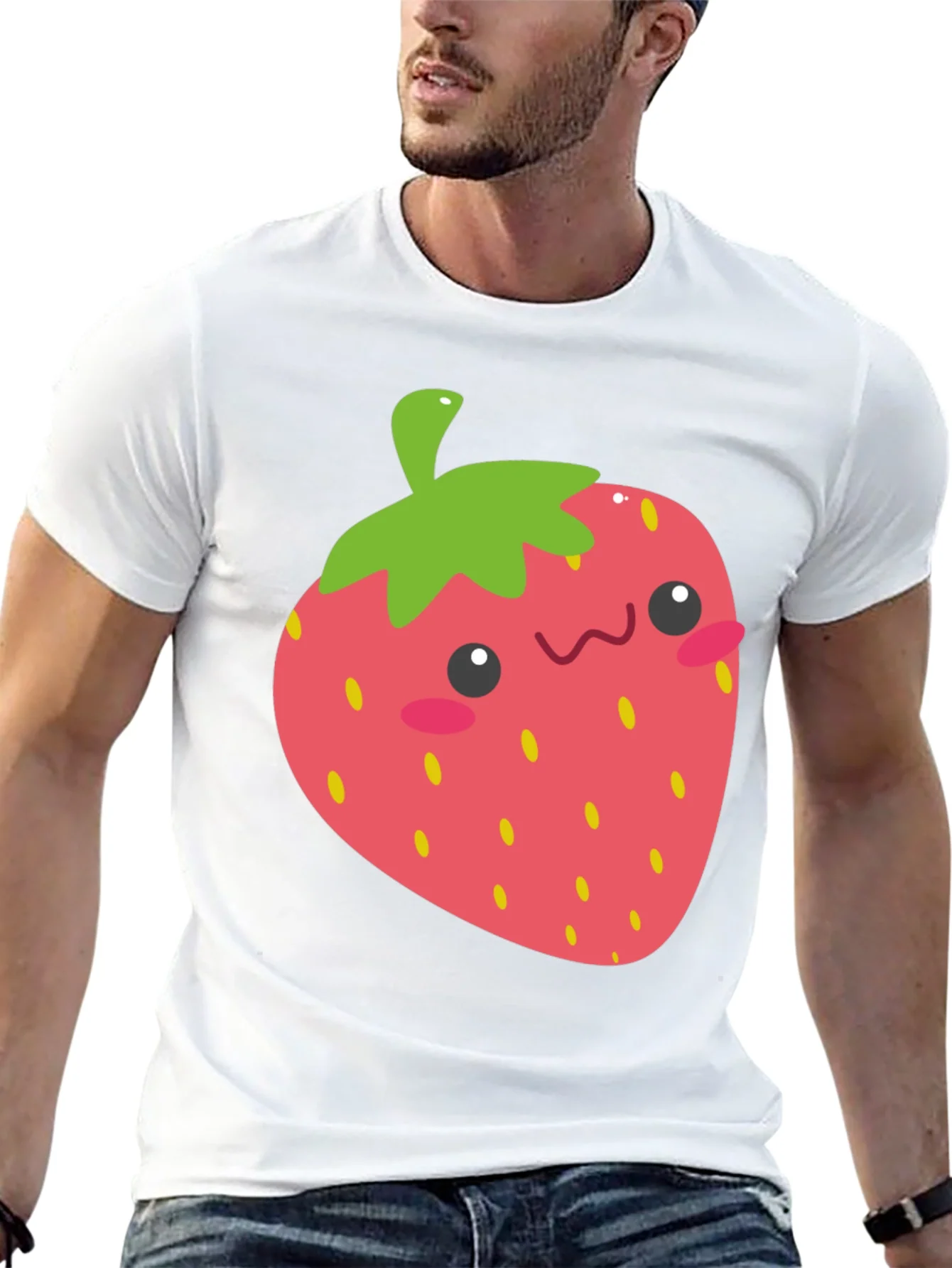 Kawaii Strawberry Graphic Tee - Black Unisex T-Shirt