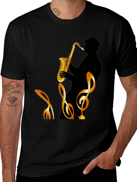 Saxophone Silhouette Graphic Tee - Mens Black T-Shirt