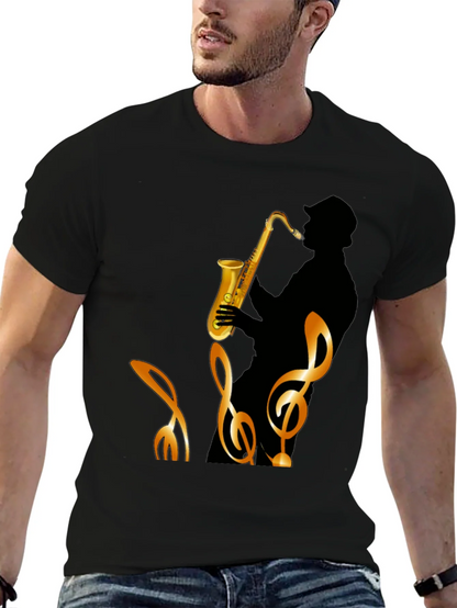Saxophone Silhouette Graphic Tee - Mens Black T-Shirt