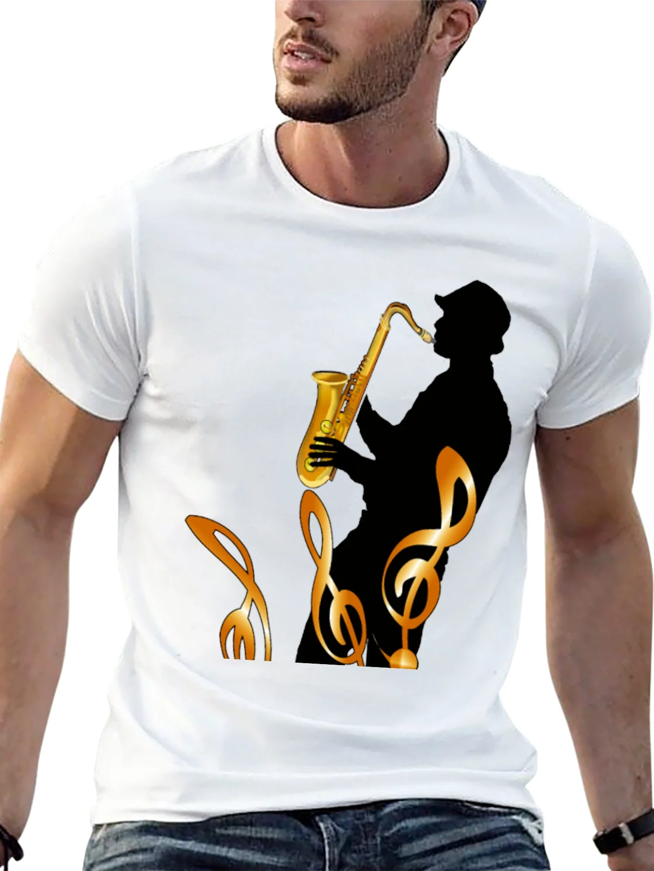 Saxophone Silhouette Graphic Tee - Mens Black T-Shirt