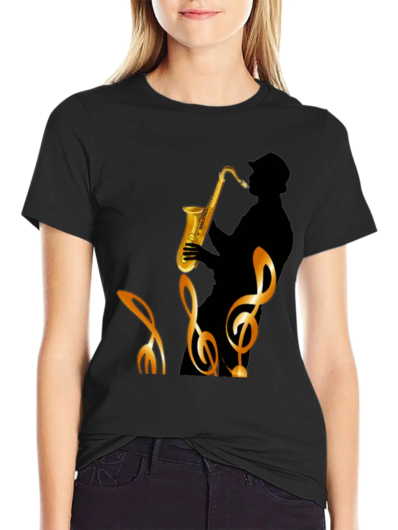 Saxophone Silhouette Graphic Tee - Mens Black T-Shirt