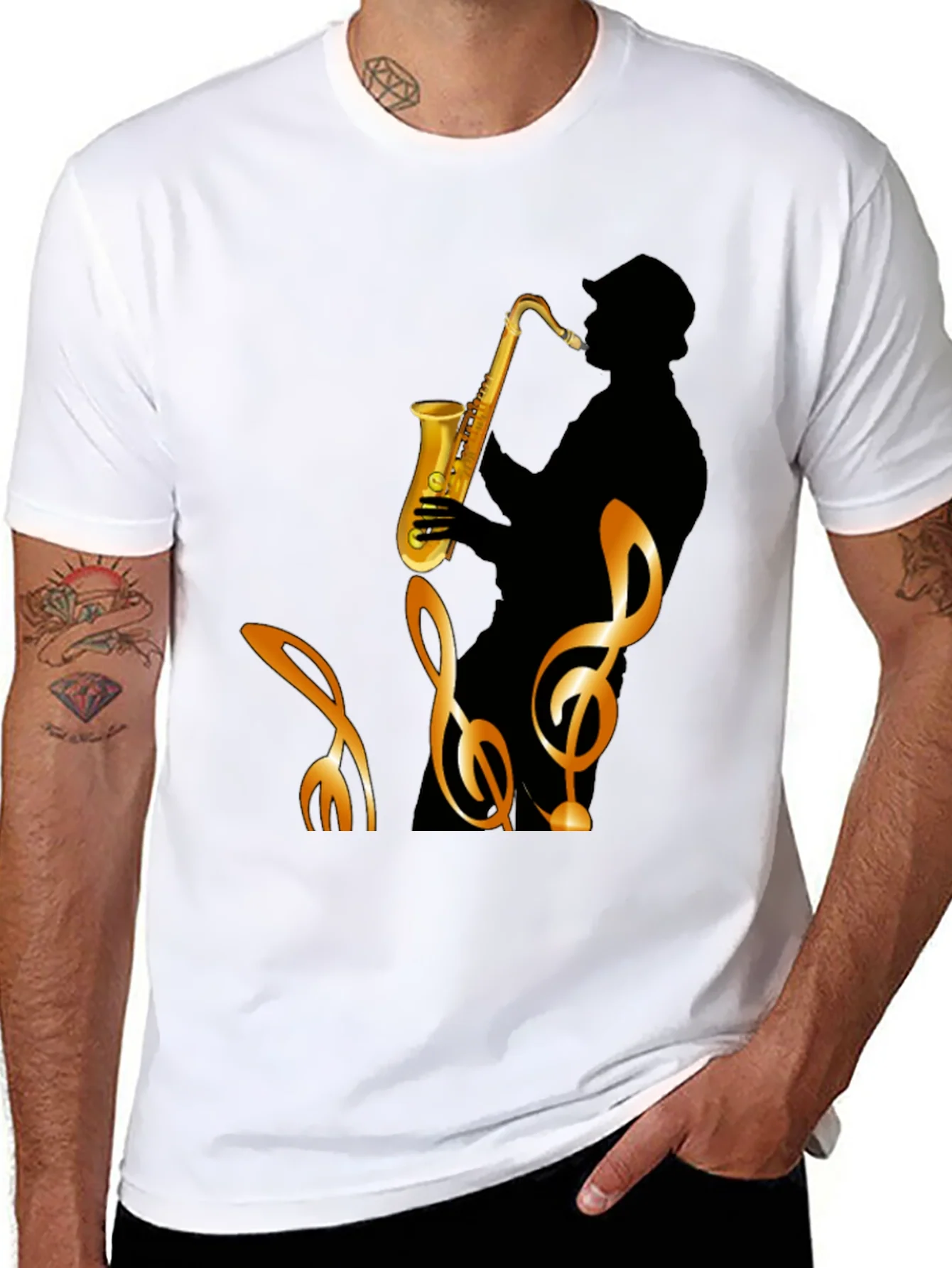 Saxophone Silhouette Graphic Tee - Mens Black T-Shirt