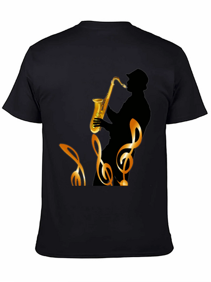 Saxophone Silhouette Graphic Tee - Mens Black T-Shirt