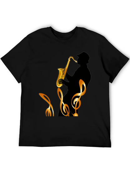 Saxophone Silhouette Graphic Tee - Mens Black T-Shirt