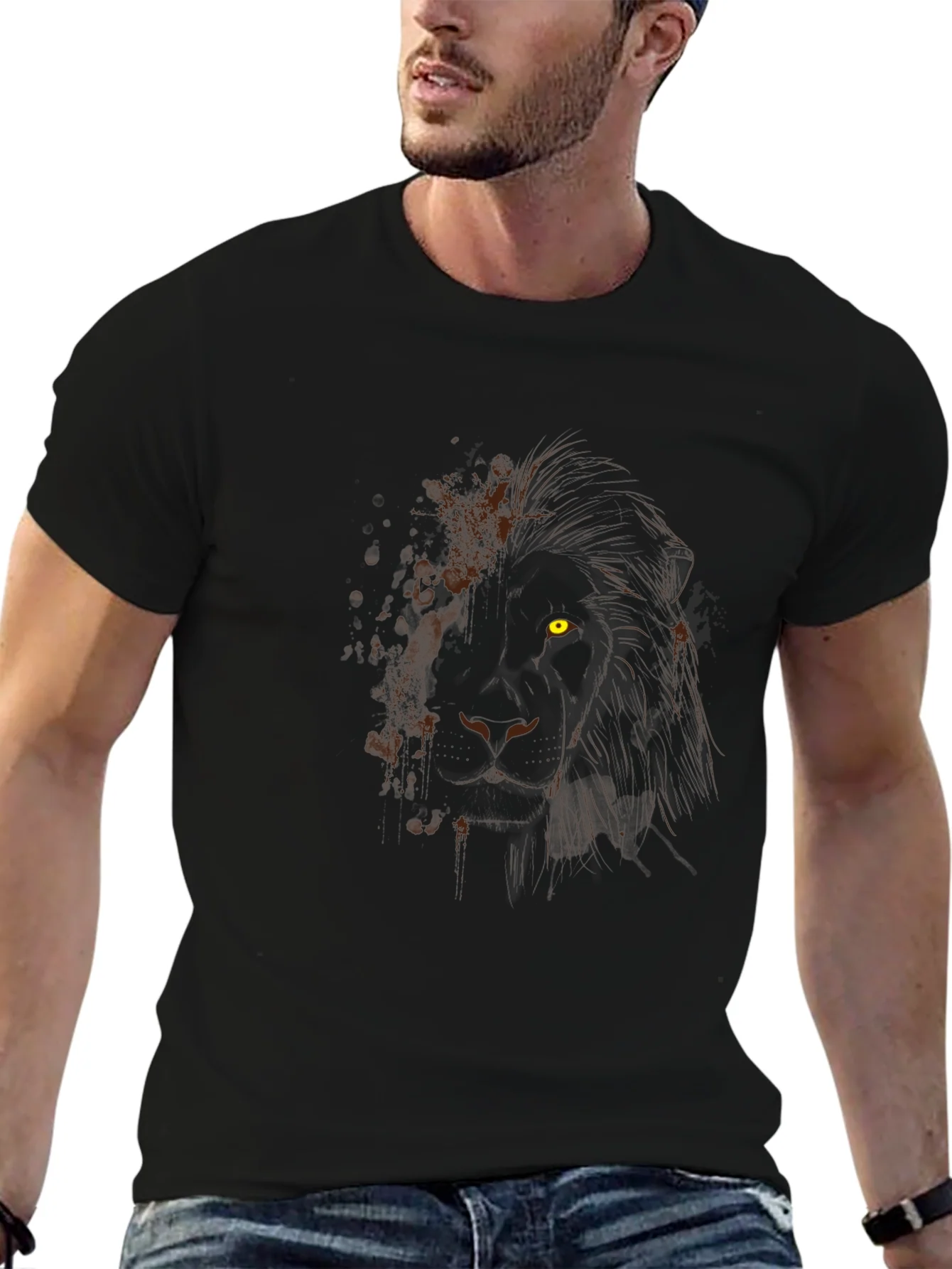 Lion Graphic Black T-Shirt - Mens Modern Tee