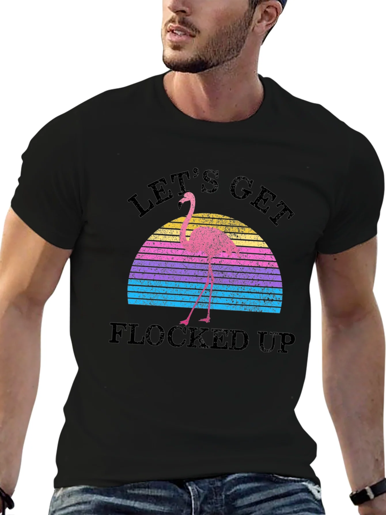 Lets Get Flocked Up Retro Flamingo T-Shirt