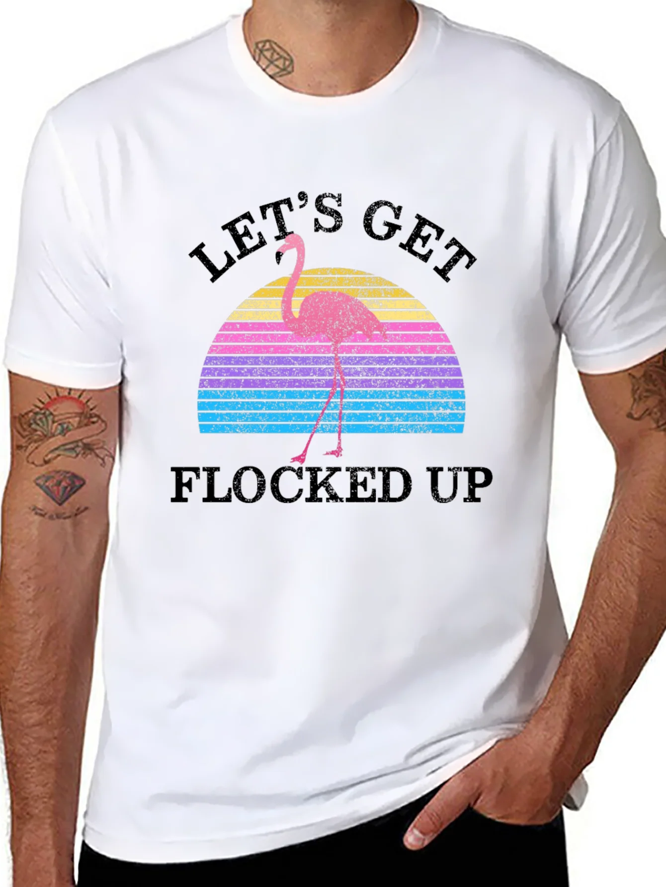 Lets Get Flocked Up Retro Flamingo T-Shirt