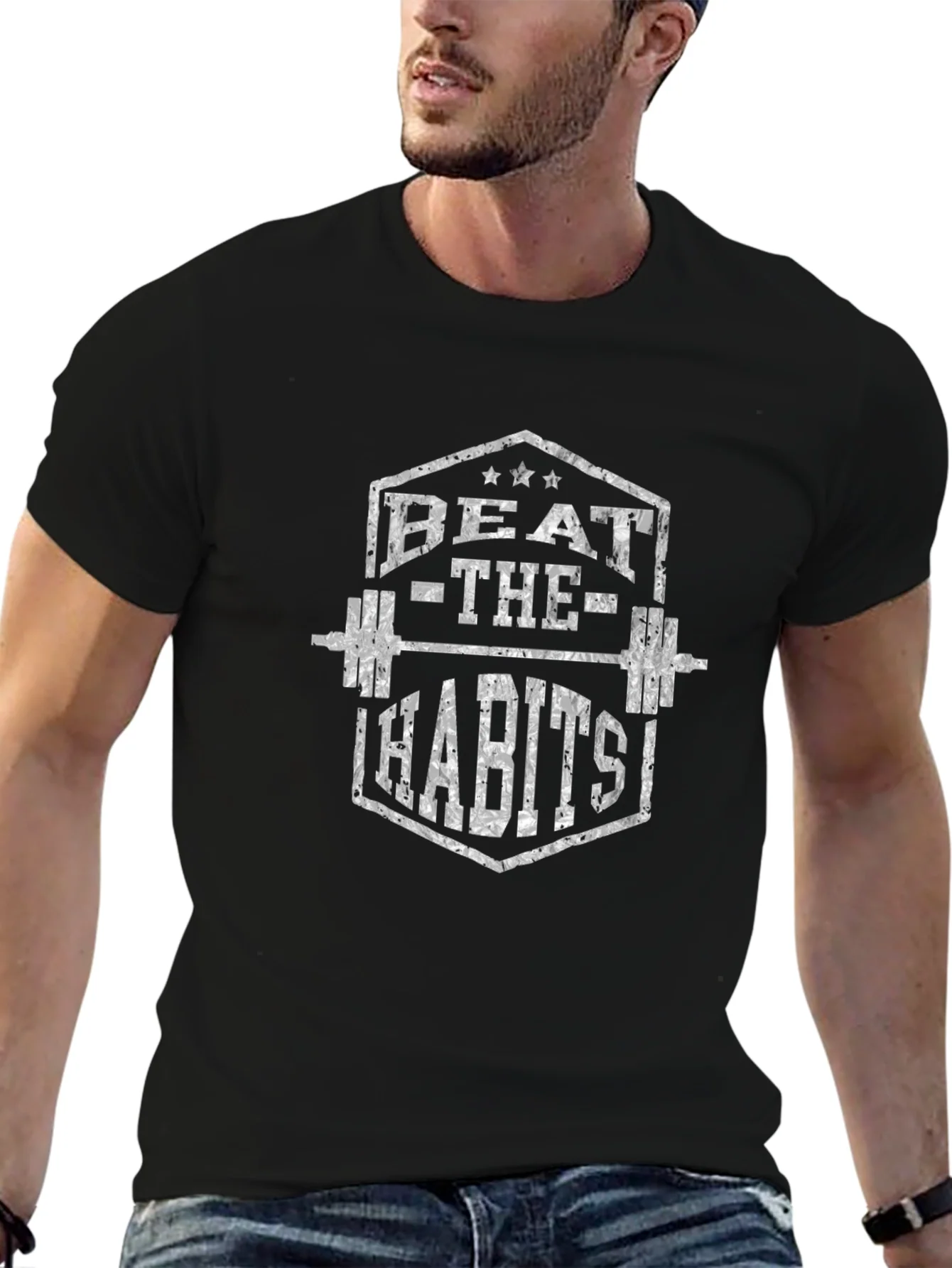 Beat the Habits Gym T-Shirt - Black Graphic Tee