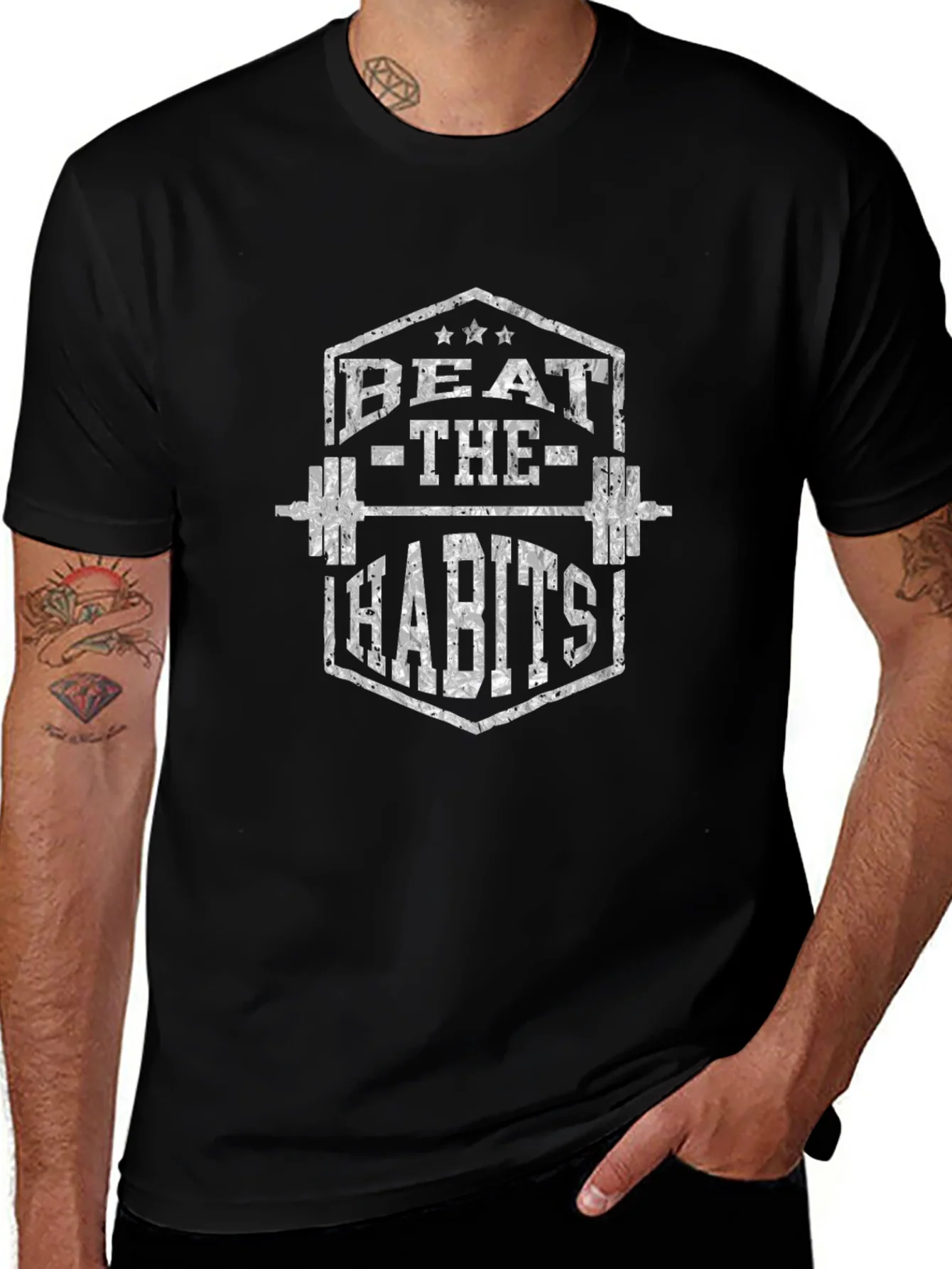Beat the Habits Gym T-Shirt - Black Graphic Tee