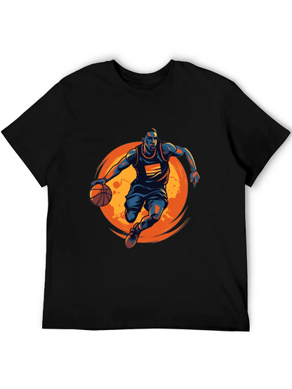 Basketball Graphic Tee - Black Cotton Shirt