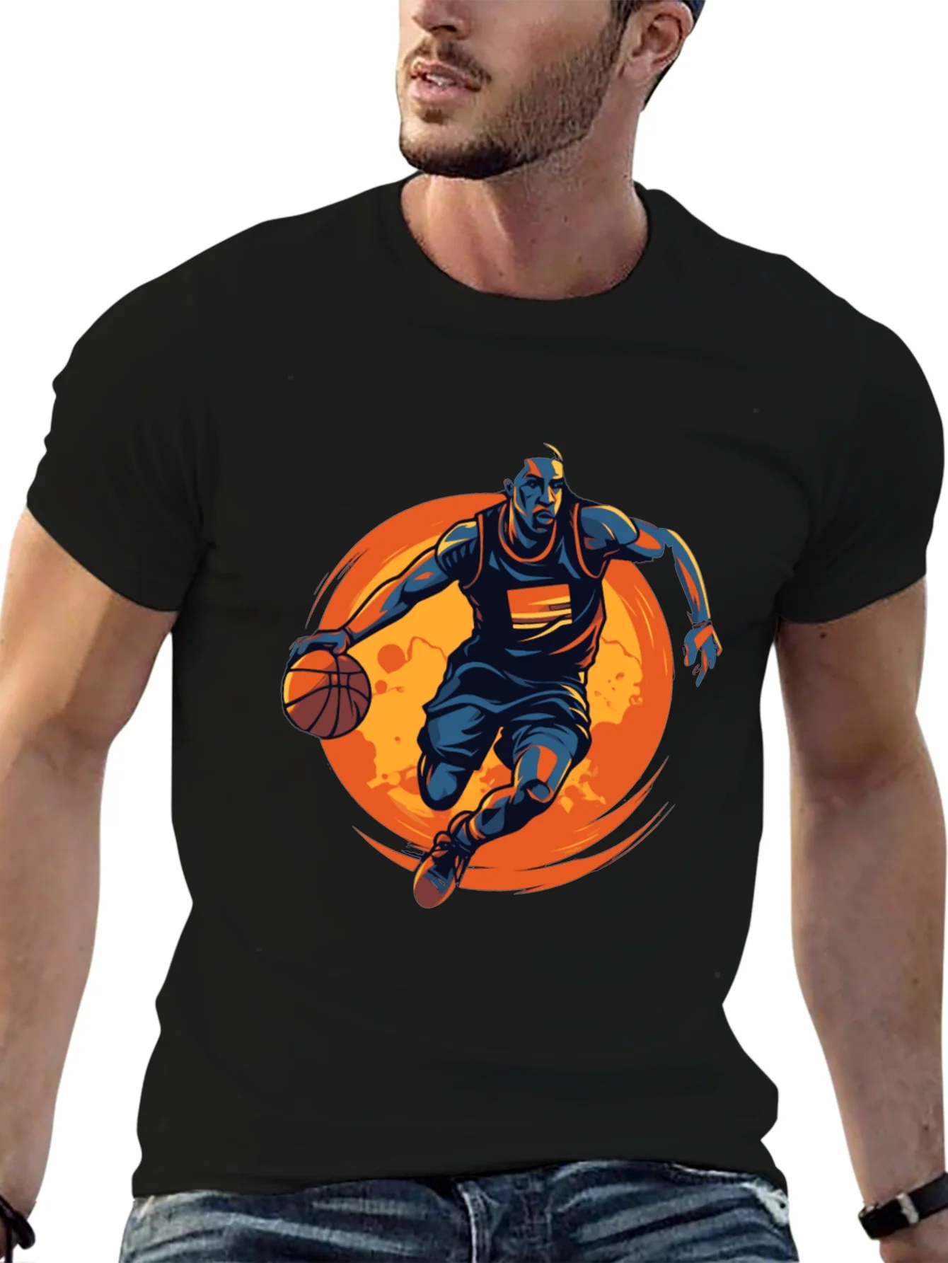 Basketball Graphic Tee - Black Cotton Shirt
