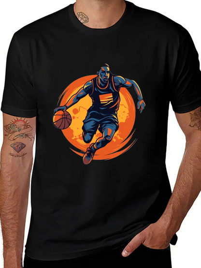 Basketball Graphic Tee - Black Cotton Shirt