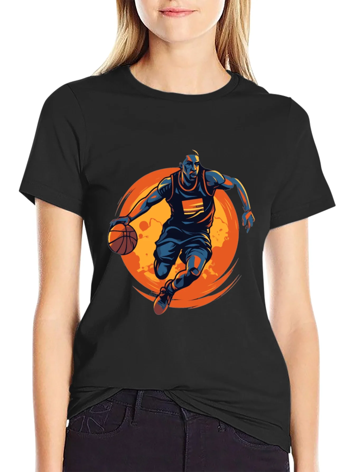 Basketball Graphic Tee - Black Cotton Shirt