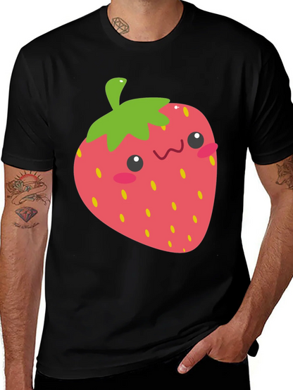 Kawaii Strawberry Graphic Tee - Black Unisex T-Shirt
