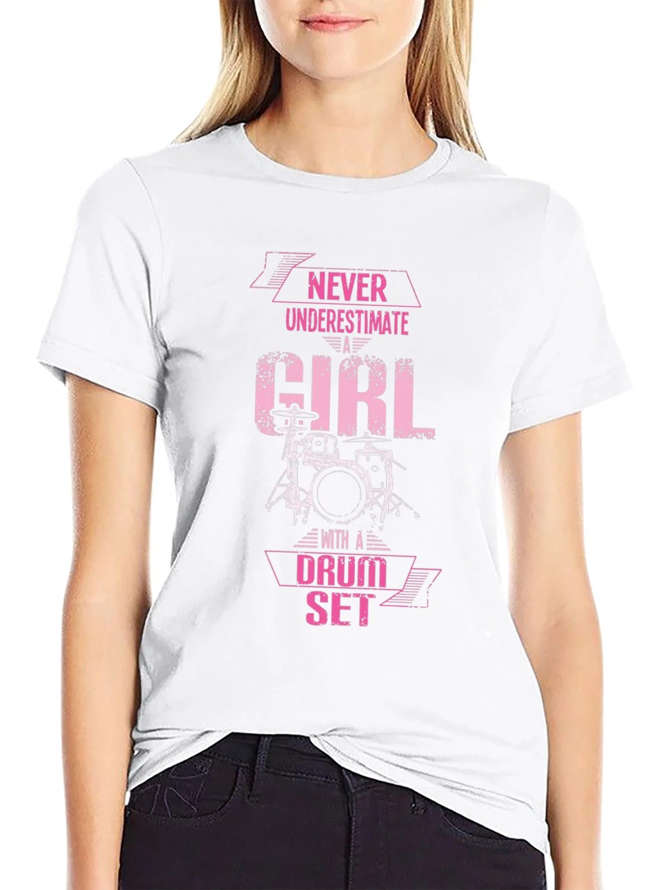 Never Underestimate a Girl Drum Set T-Shirt