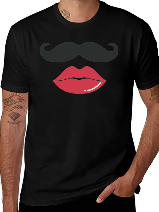Funny Lips & Mustache Graphic T-Shirt - Stylish Unisex Tee