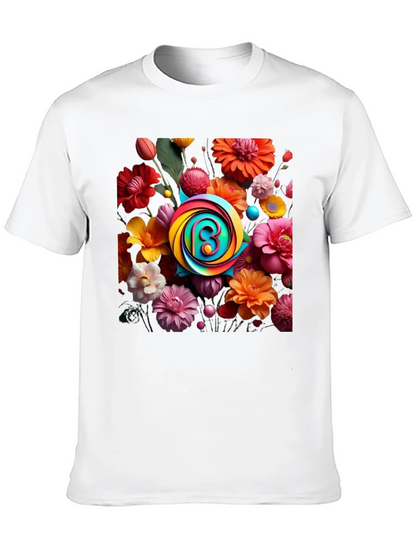 Floral Burst T-Shirt: Rainbow Letter Design