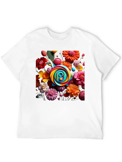 Floral Burst T-Shirt: Rainbow Letter Design