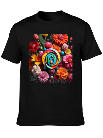 Floral Burst T-Shirt: Rainbow Letter Design