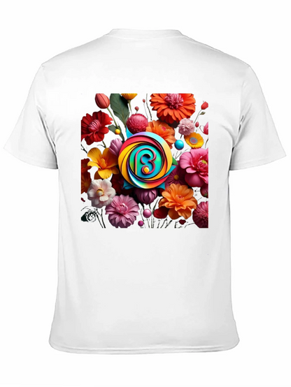 Floral Burst T-Shirt: Rainbow Letter Design