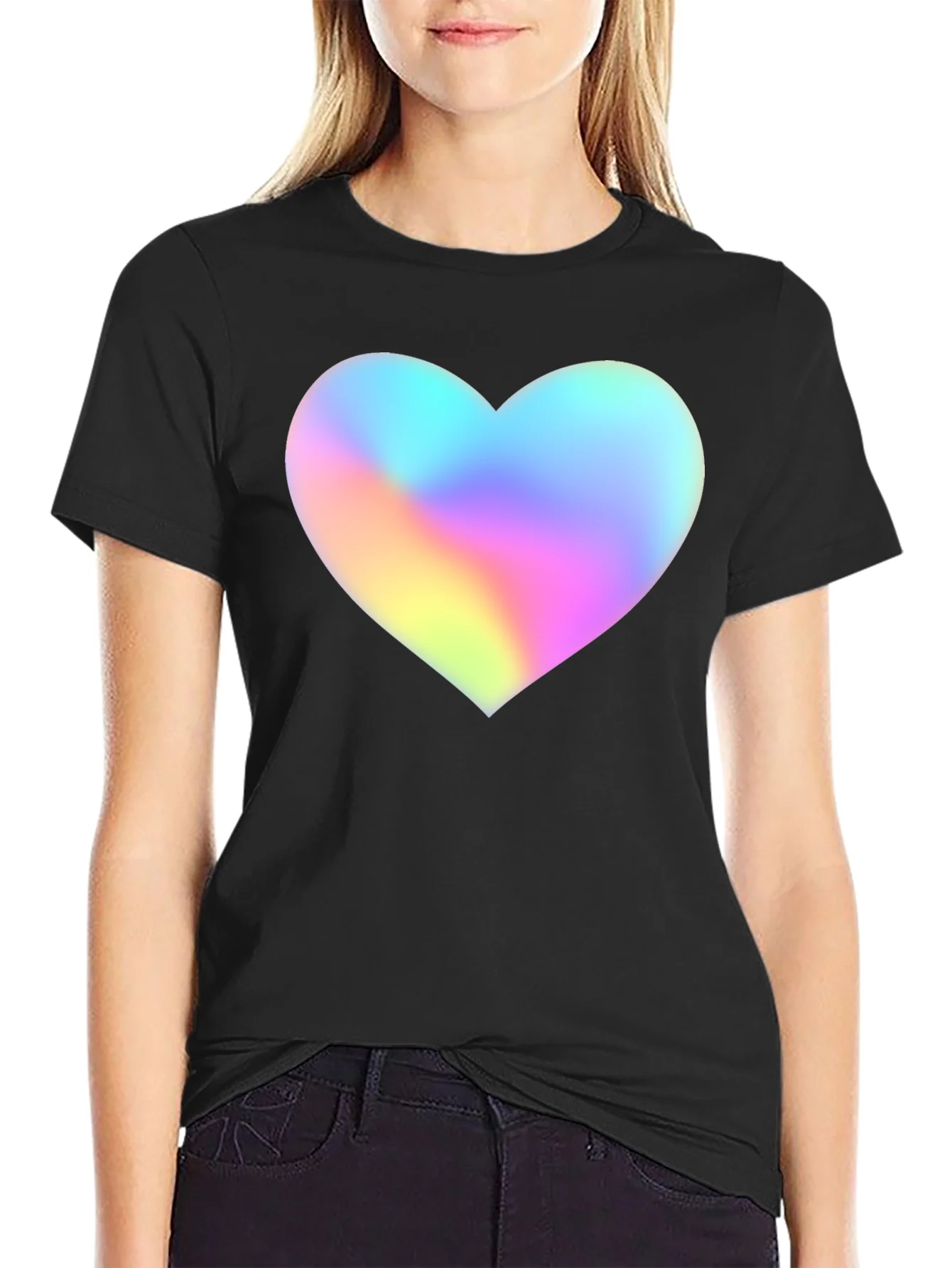 Mens Black T-Shirt with Holographic Heart