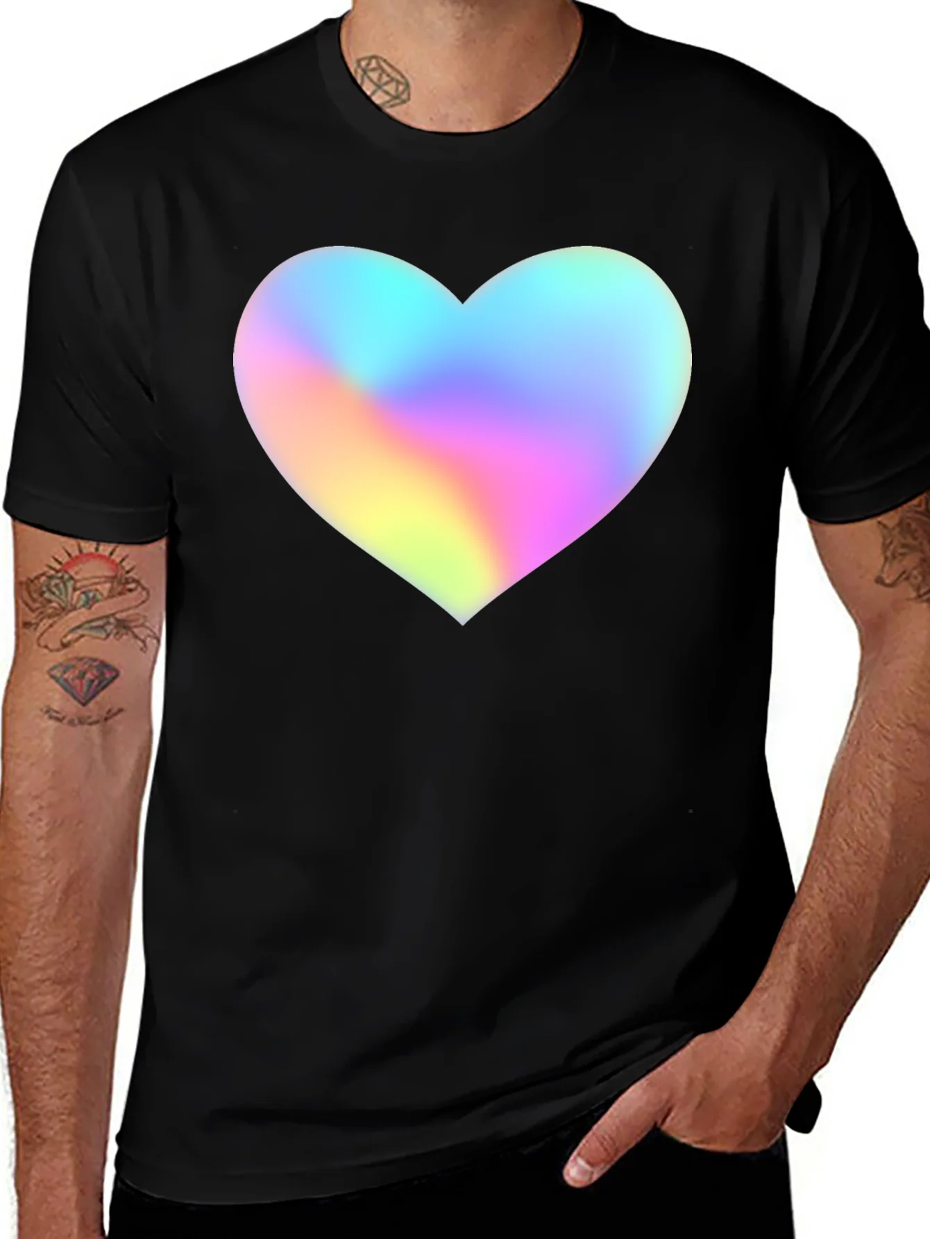 Mens Black T-Shirt with Holographic Heart