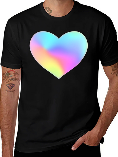 Mens Black T-Shirt with Holographic Heart