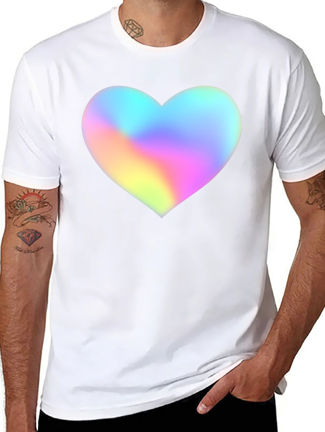Mens Black T-Shirt with Holographic Heart