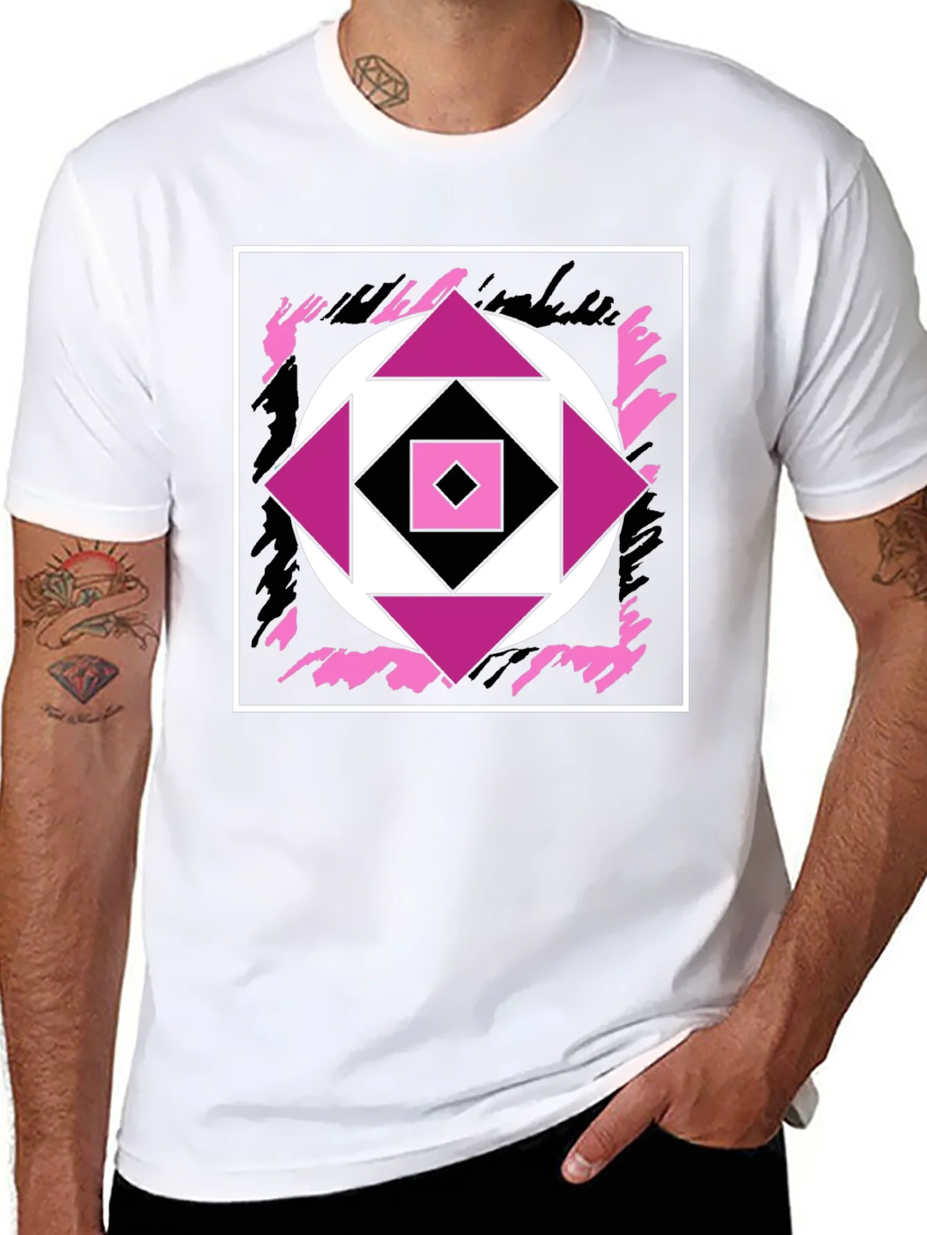 Geometric Black T-Shirt with Abstract Graphic Design