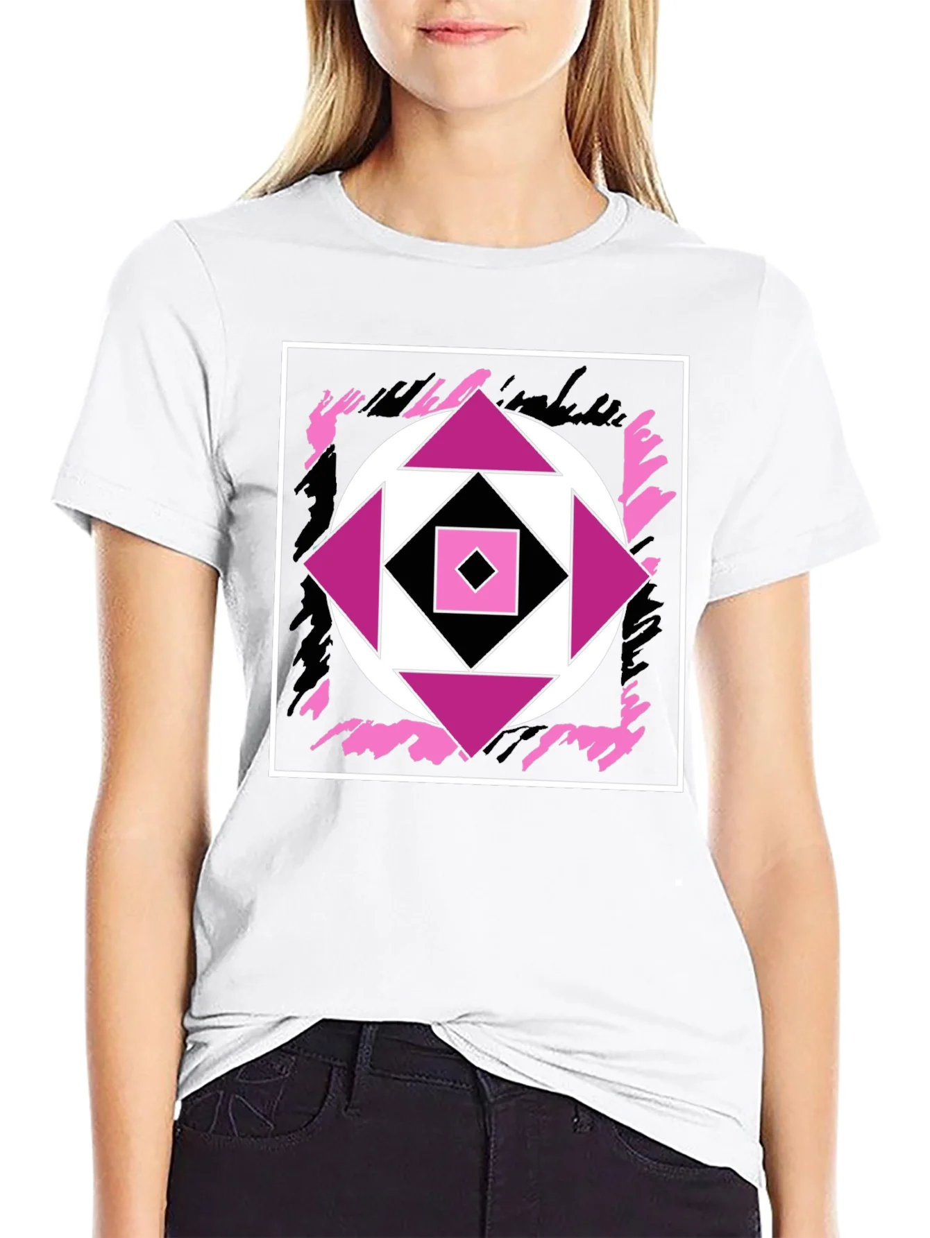 Geometric Black T-Shirt with Abstract Graphic Design