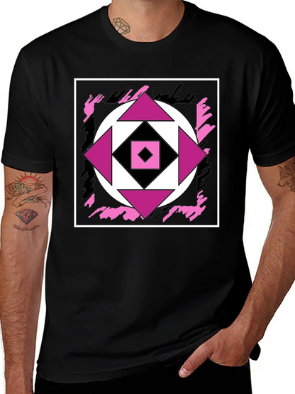 Geometric Black T-Shirt with Abstract Graphic Design