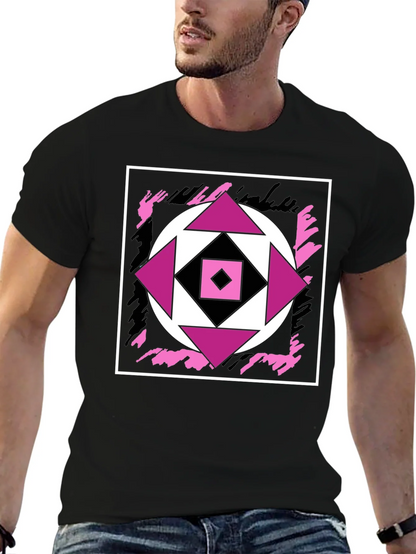Geometric Black T-Shirt with Abstract Graphic Design