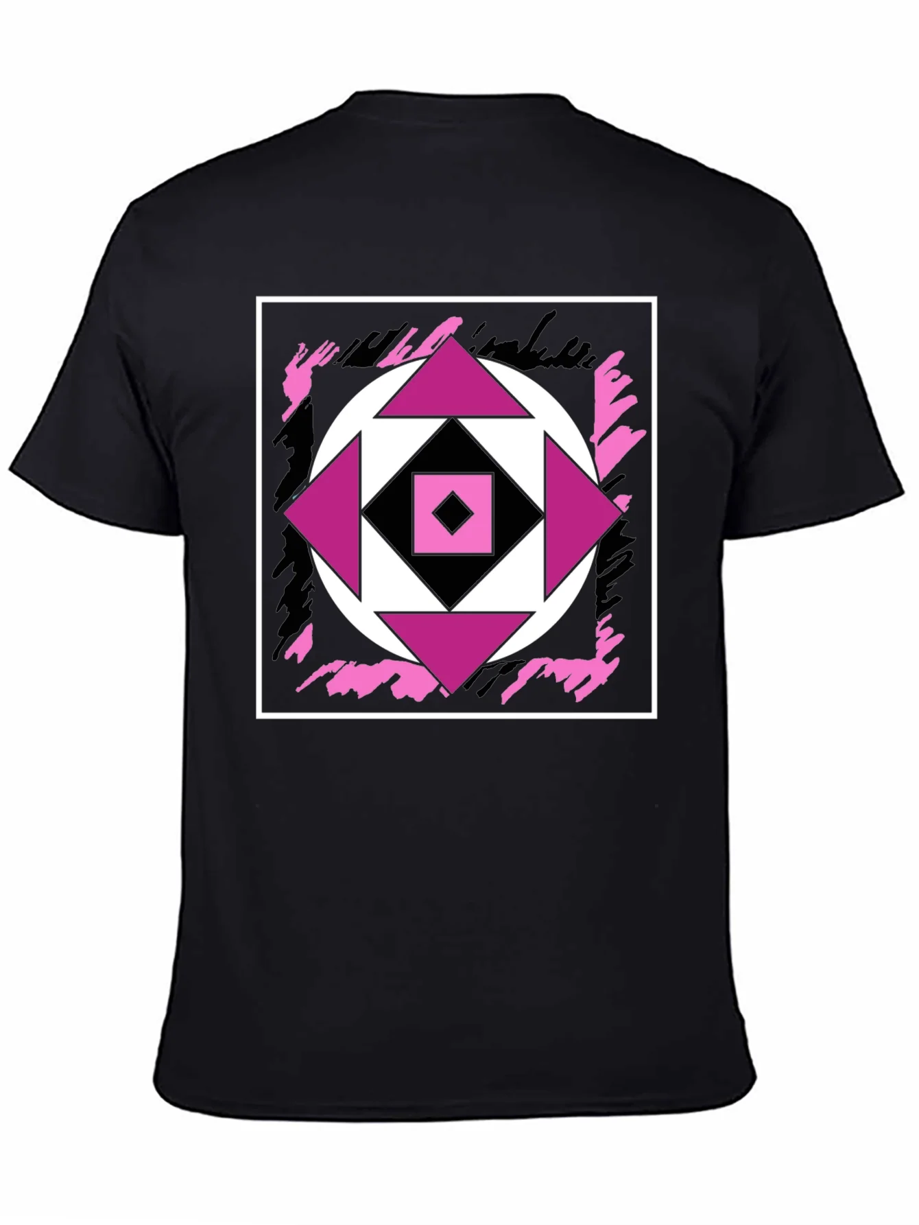 Geometric Black T-Shirt with Abstract Graphic Design