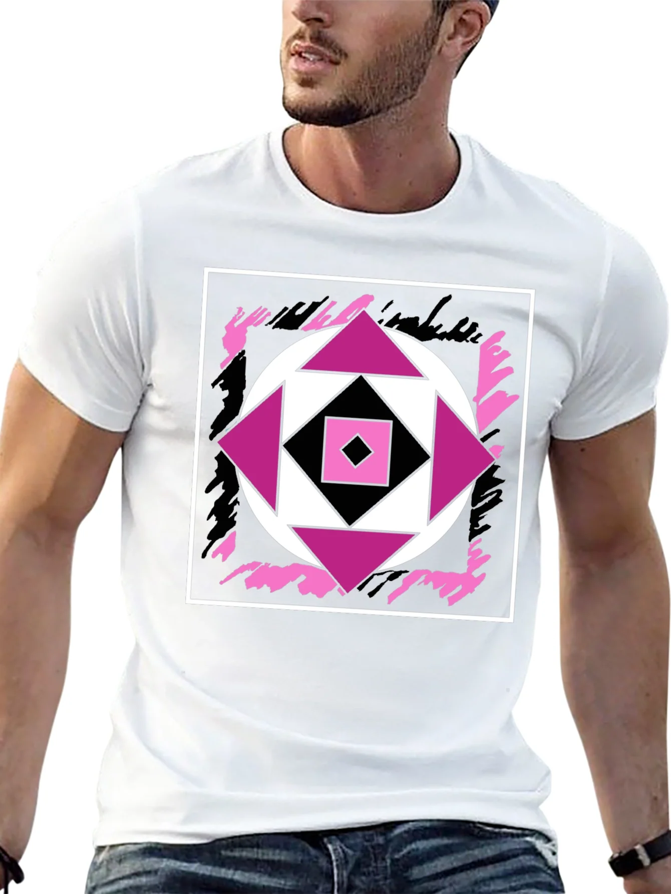 Geometric Black T-Shirt with Abstract Graphic Design