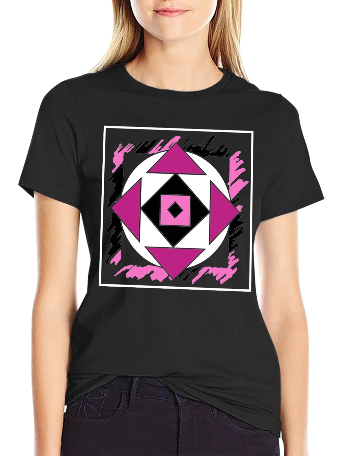 Geometric Black T-Shirt with Abstract Graphic Design