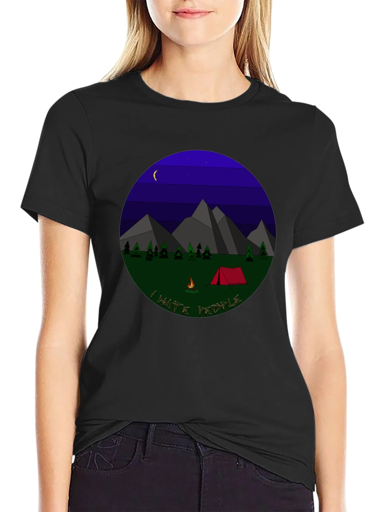 I Hate People Camping Graphic T-Shirt - Black