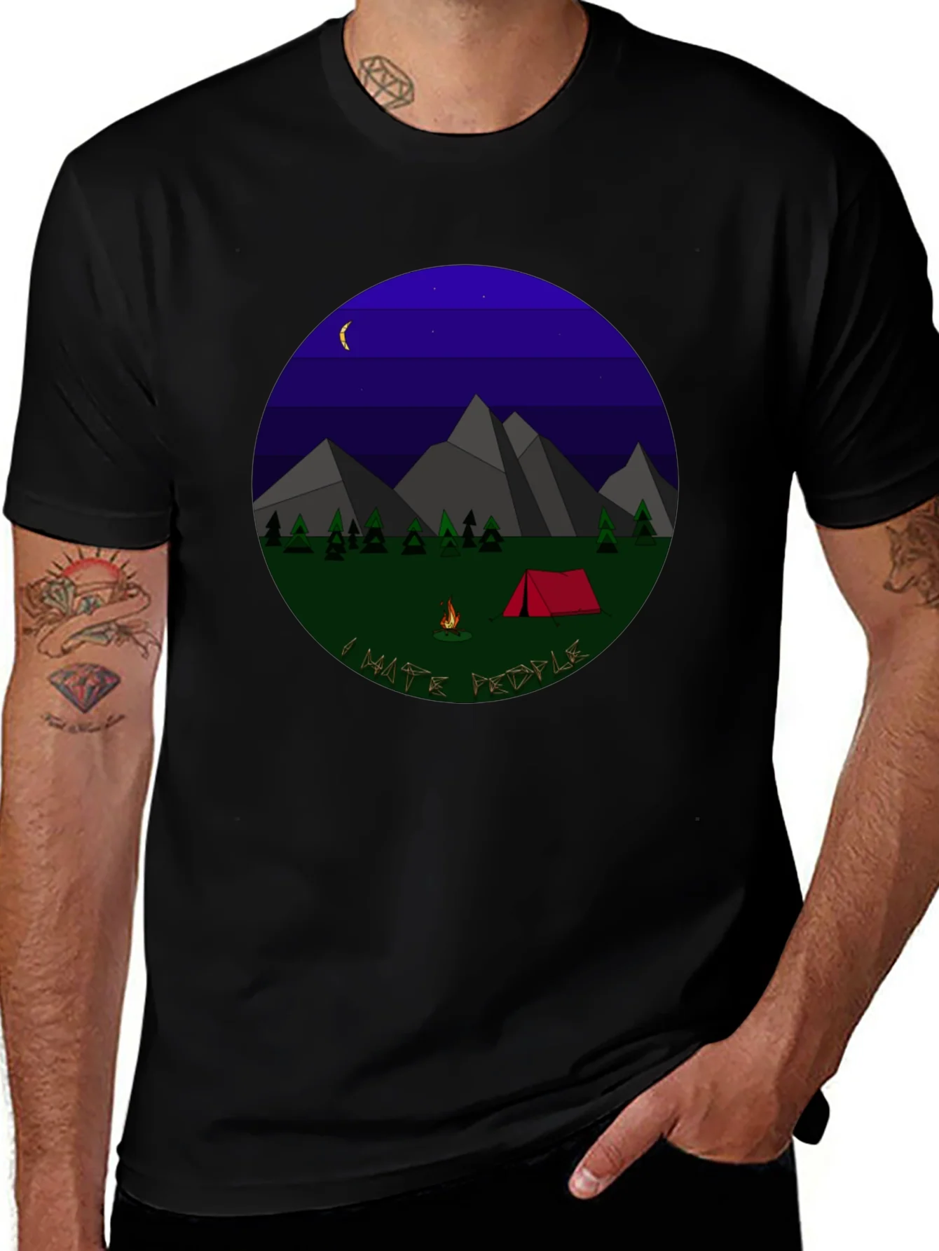 I Hate People Camping Graphic T-Shirt - Black