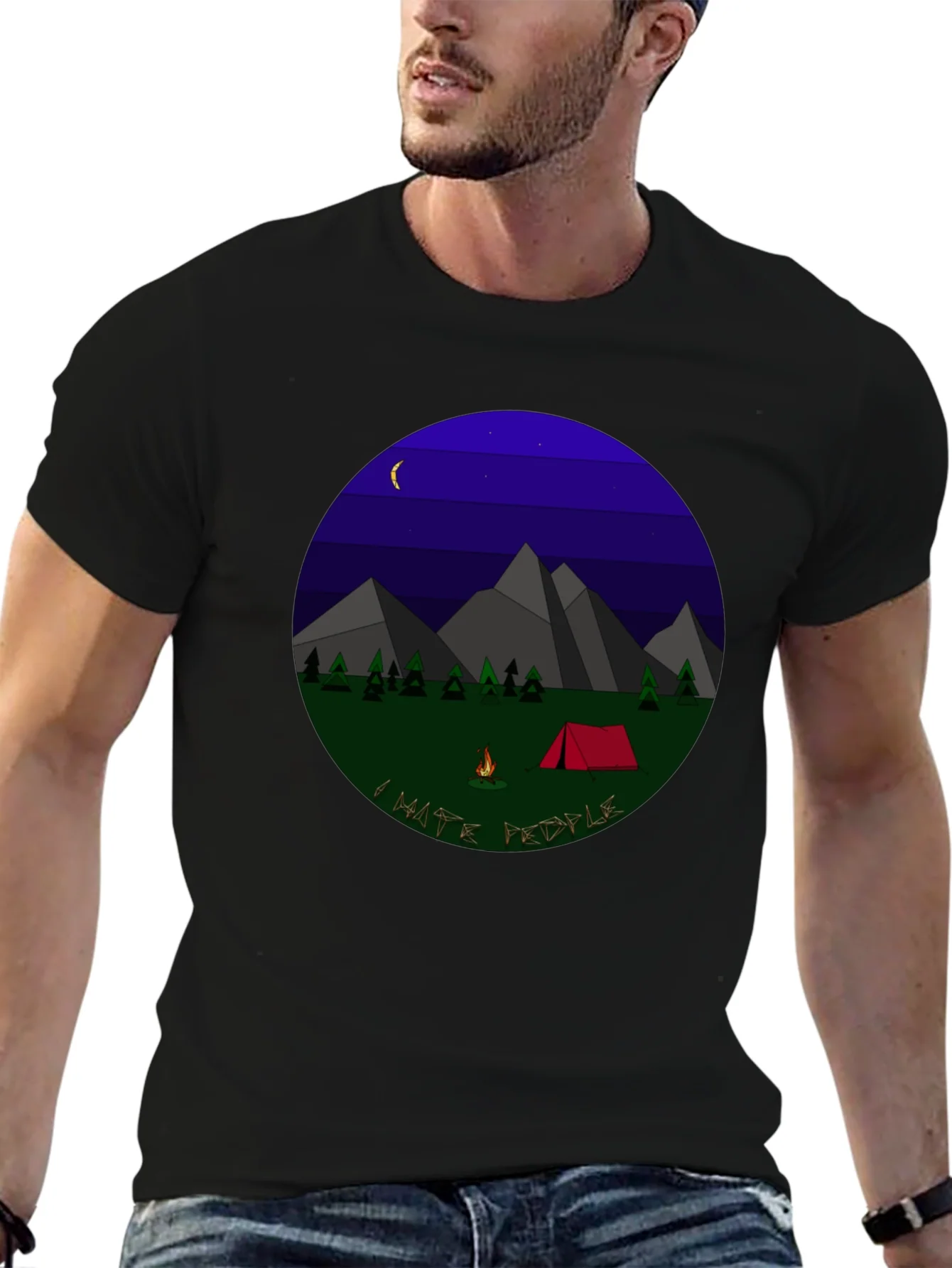 I Hate People Camping Graphic T-Shirt - Black
